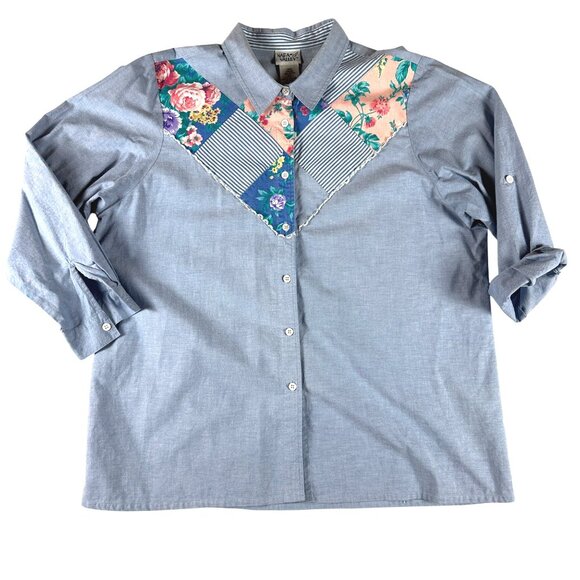 Vintage Napa Valley Womens 2X Button-Up Denim Top Patchwork Cottagecore Dainty - Picture 1 of 13